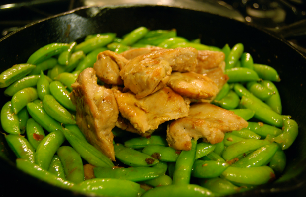 Chicken with Garlic, Chili, & Snap Peas