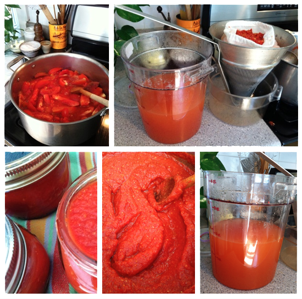 Separating tomatoes into broth and paste